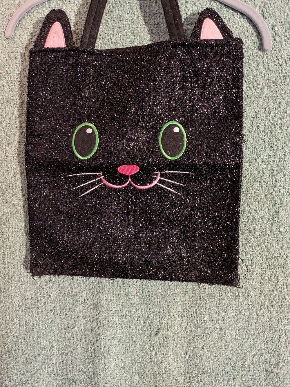 Sparkly Black Cat Tote with Pink & Green Accents